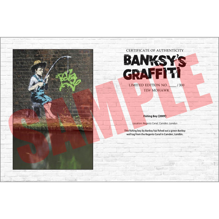 Fishing Boy, a Sample of the COA that comes along with their respective print of Banksy's Graffiti Homekor