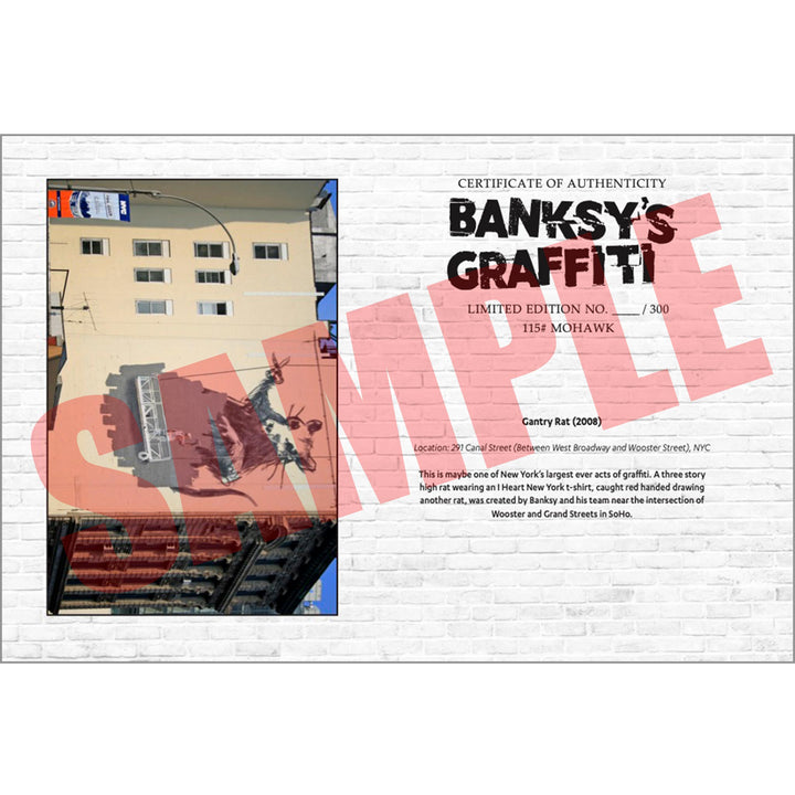 Gantry Rat, a Sample of the COA that comes along with their respective print of Banksy's Graffiti Homekor