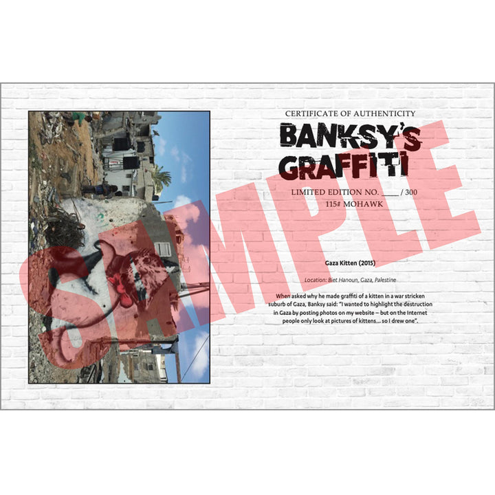 Gaza Kitten, a Sample of the COA that comes along with their respective print of Banksy's Graffiti Homekor