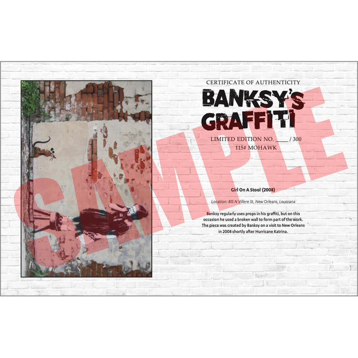 Girl-on-a-Stool, a Sample of the COA that comes along with their respective print of Banksy's Graffiti Homekor