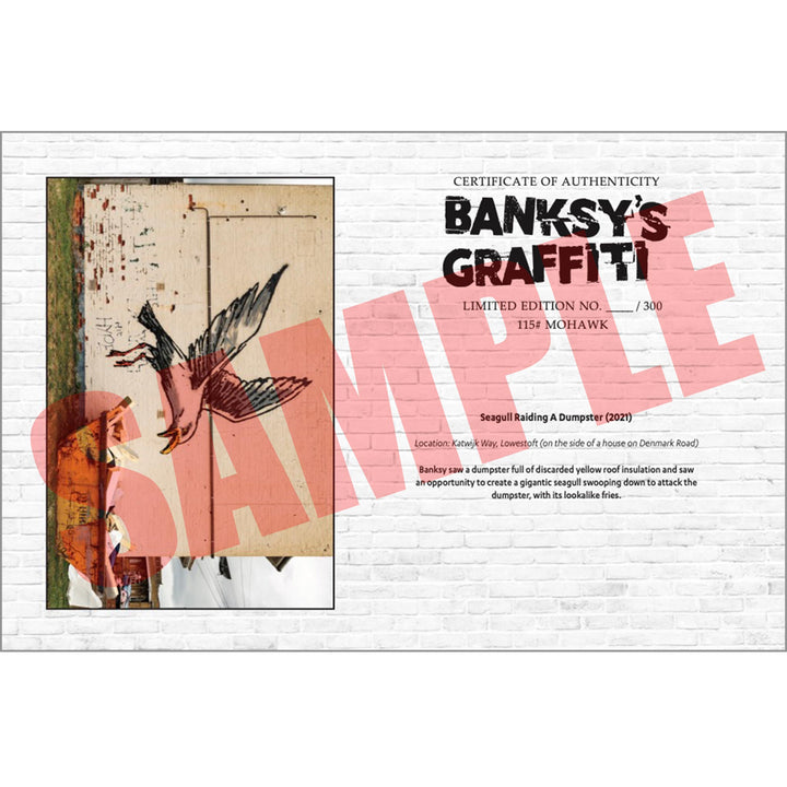 Seagul Raiding a Dumpster, a Sample of the COA that comes along with their respective print of Banksy's Graffiti Homekor