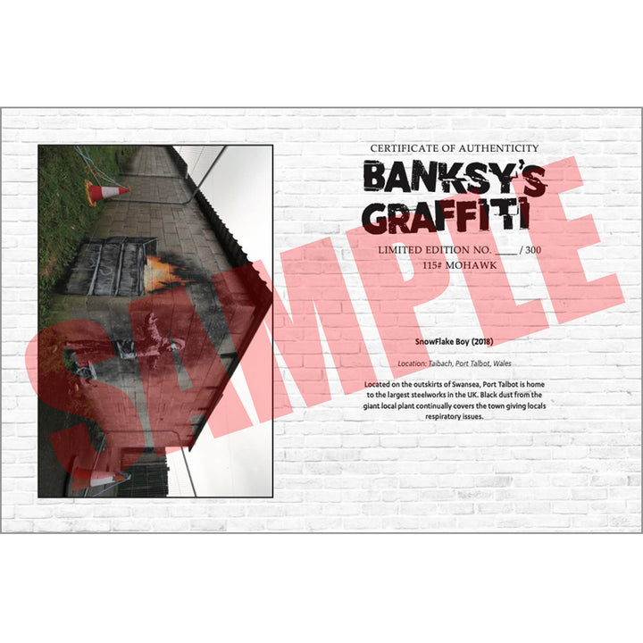 Snowflake Boy, a Sample of the COA that comes along with their respective print of Banksy's Graffiti Homekor