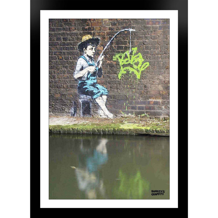 Fishing Boy, a framed print of Banksy's Graffiti-Homekor