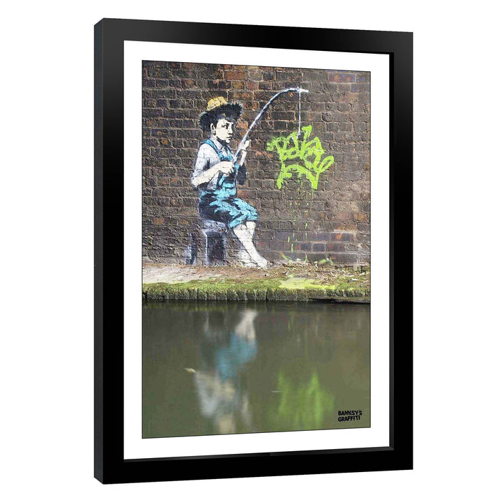 Fishing Boy, a framed print of Banksy's Graffiti-Homekor