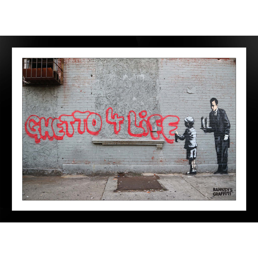 Ghetto 4 Life, a framed print of Banksy's Graffiti-Homekor