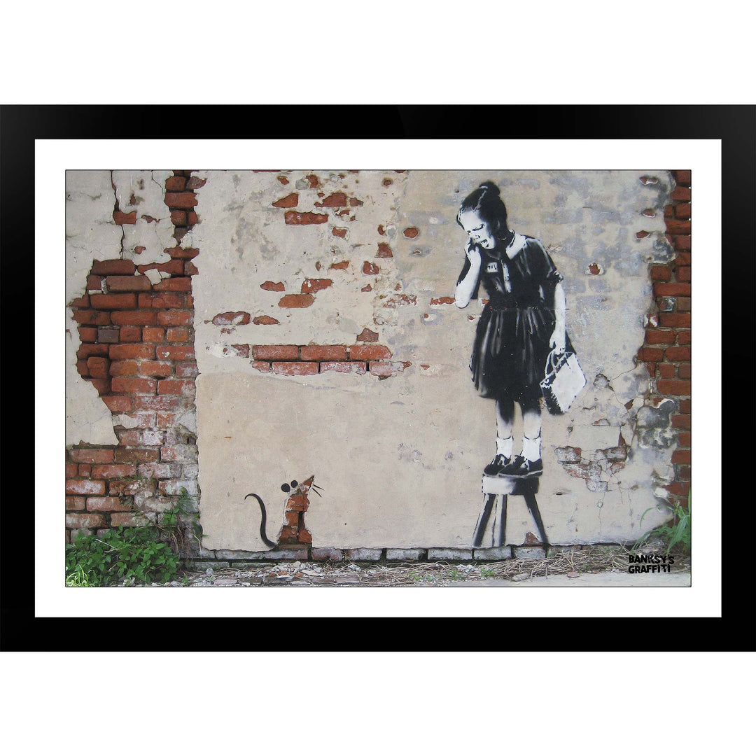Girl on a Stool, a framed print of Banksy's Graffiti-Homekor