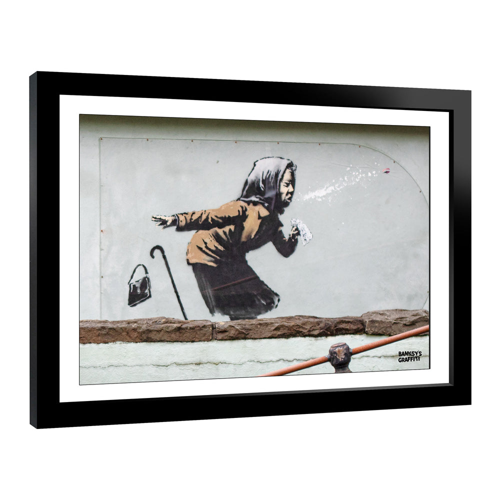 Achoo, a framed print of Banksy's Graffiti-Homekor