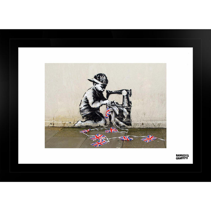 Bunting Boy, a framed print of Banksy's Graffiti-Homekor