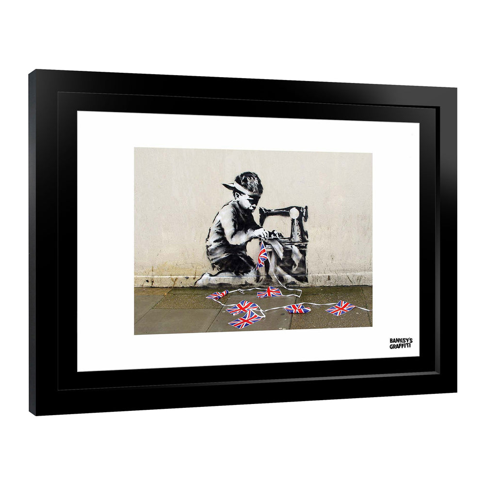 Bunting Boy, a framed print of Banksy's Graffiti-Homekor