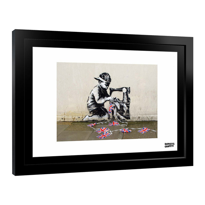 Bunting Boy, a framed print of Banksy's Graffiti-Homekor