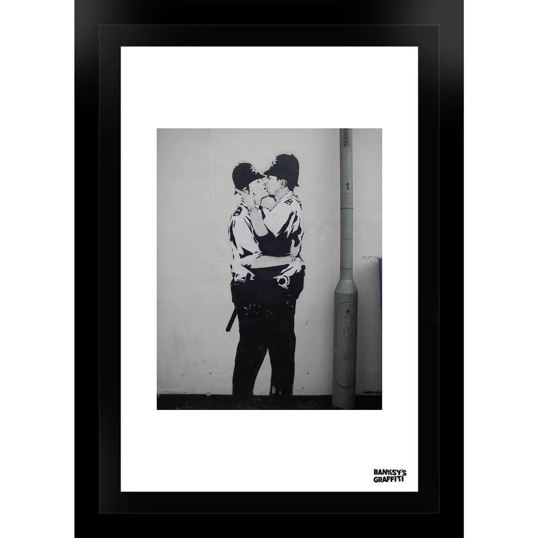 Kissing Coppers, a framed print of Banksy's Graffiti-Homekor