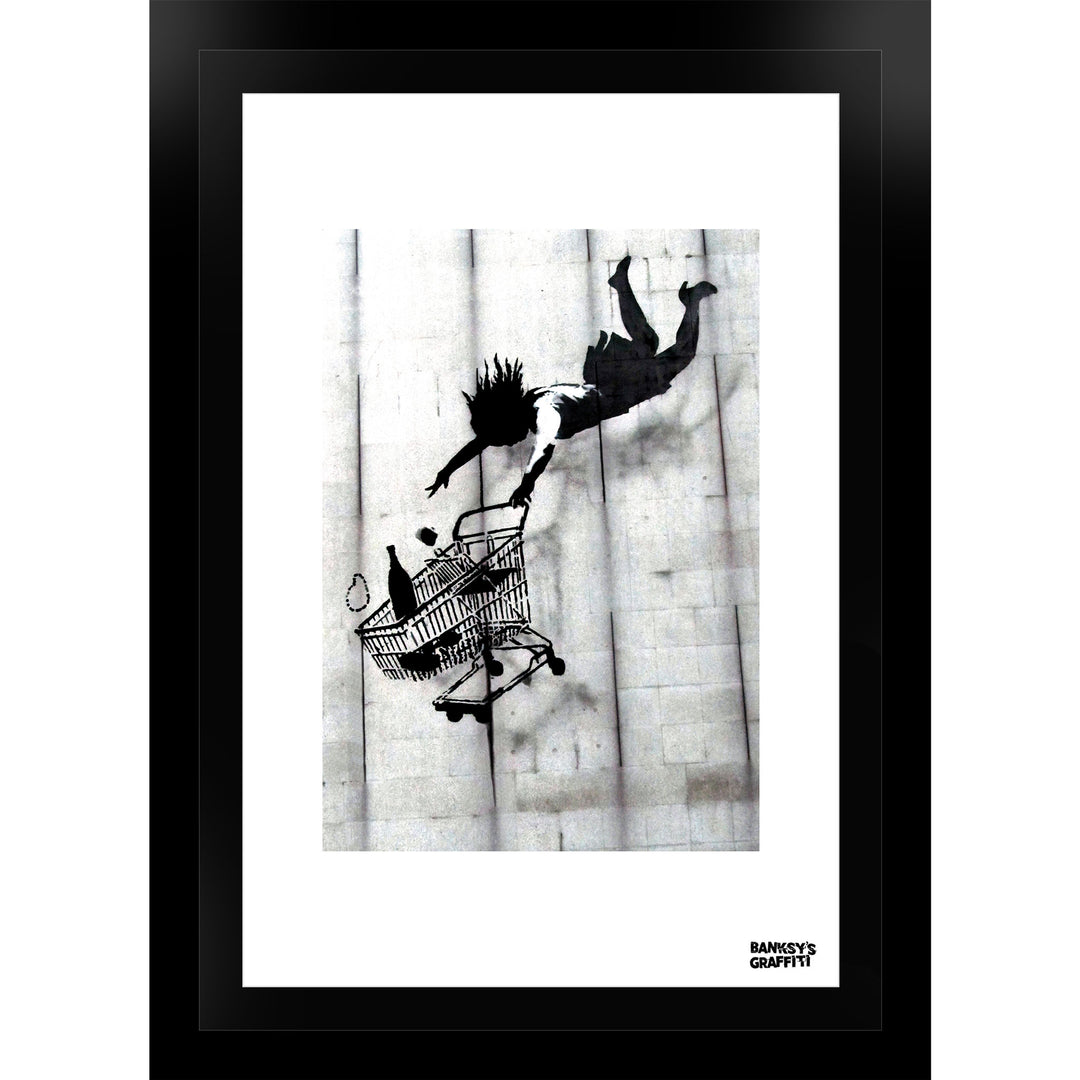 Shop till you Drop, a framed print of Banksy's Graffiti-Homekor