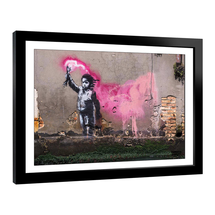 The Migrant Child, a framed print of Banksy's Graffiti-Homekor
