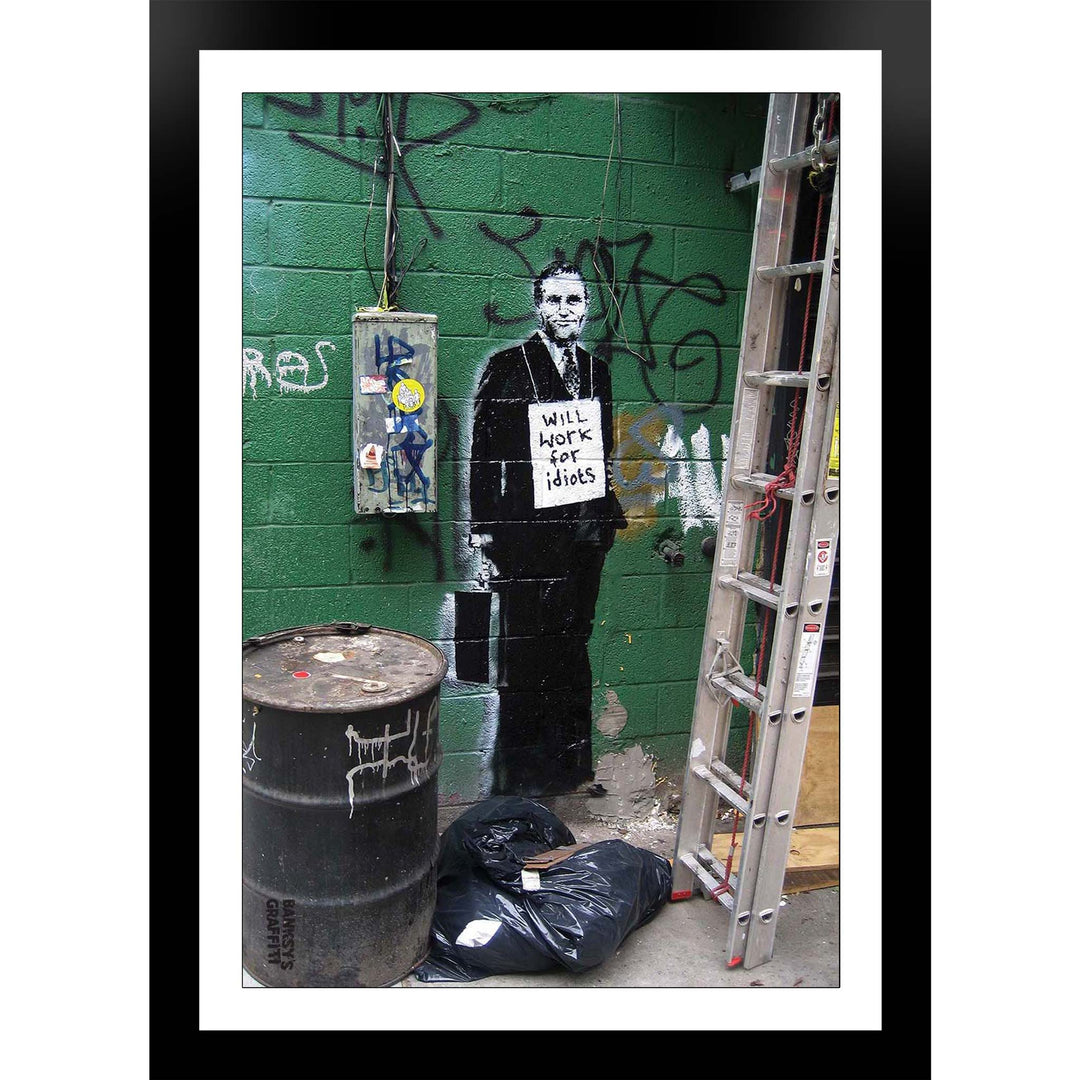 Work for Idiots, a framed print of Banksy's Graffiti-Homekor