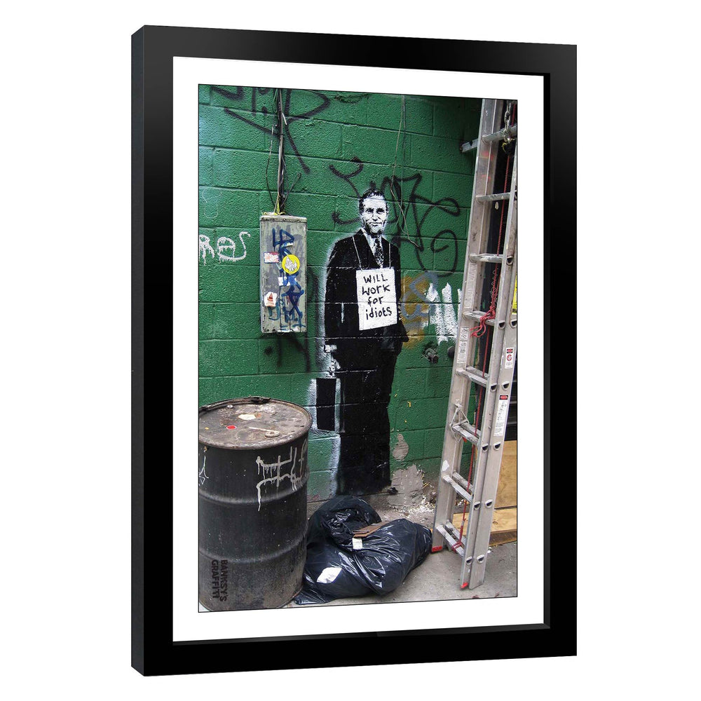 Work for Idiots, a framed print of Banksy's Graffiti-Homekor