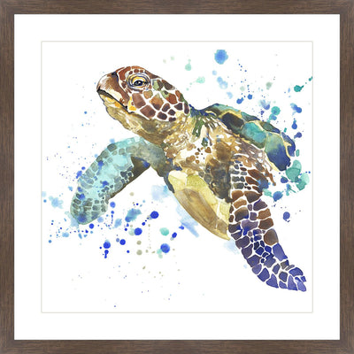 Sea turtle Wall art framed print with shades of brown and blue.