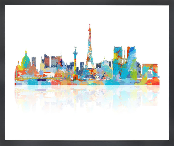 Rainbow colored skyline of Paris wall art.