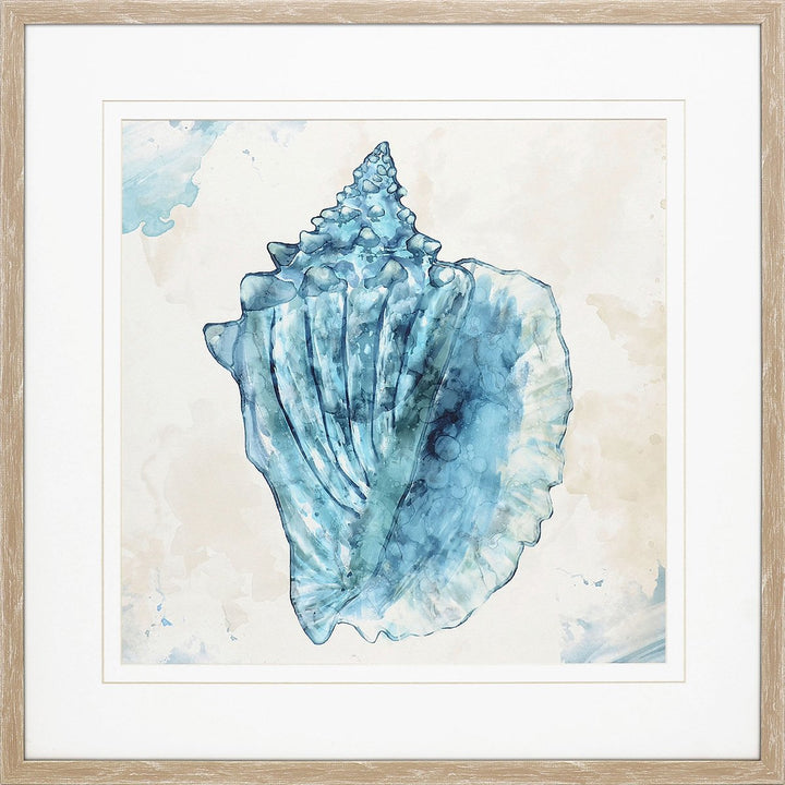 Blue conch seashell wall art print.