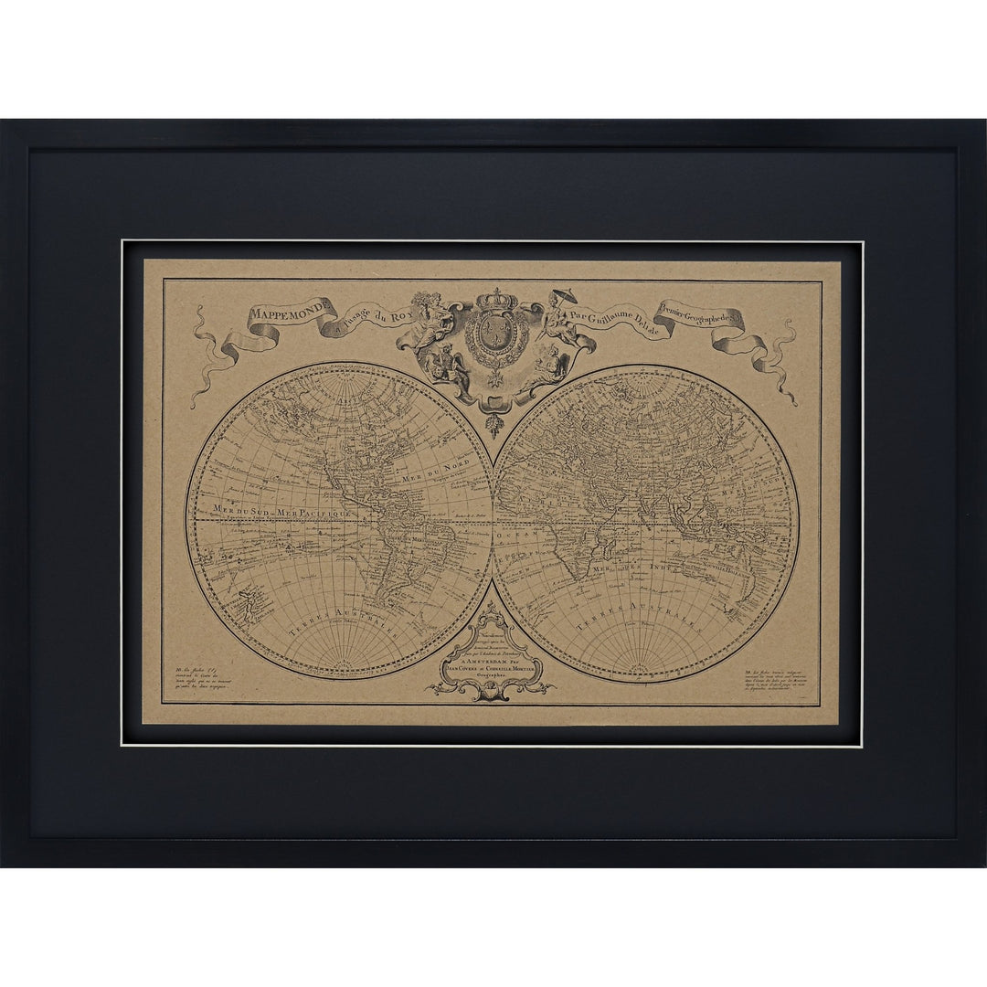 Kraft Paper Vintage World Map Framed Art.