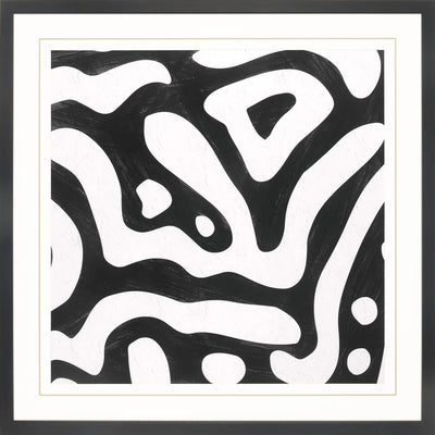 Abstract black and white framed art.