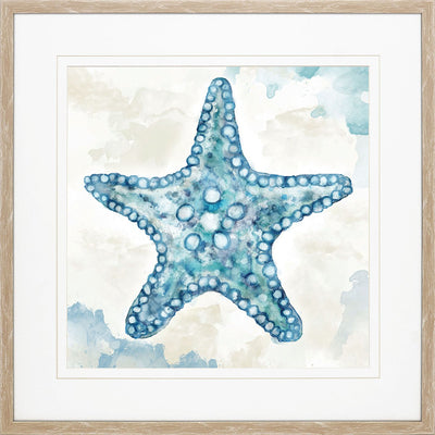 Blue starfish wall art print.