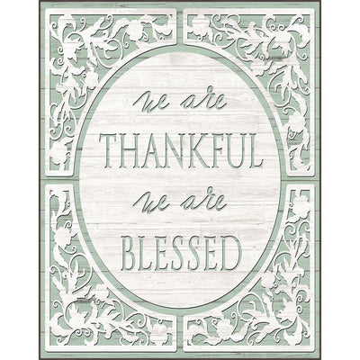 Framed wall art; reads: We are thankful we are blessed.