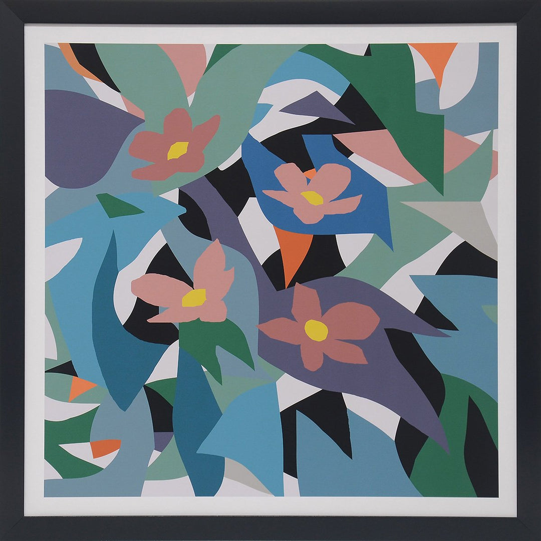 Contemporary floral wall art with different colors.