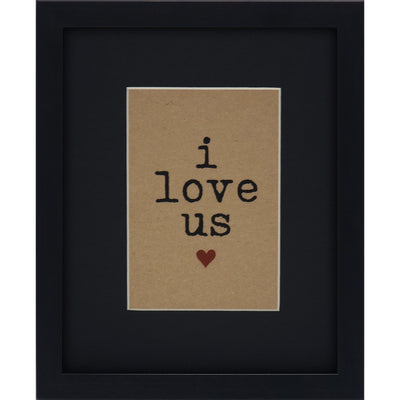 Wall art framed sign featuring the words I love us along with a red heart shape.
