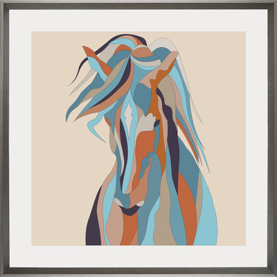 Abstract wall art framed print featuring a colorful horse.