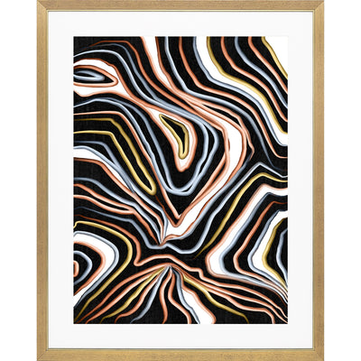 Framed abstract multicolor wall art featuring an array of bright and colorful lines.