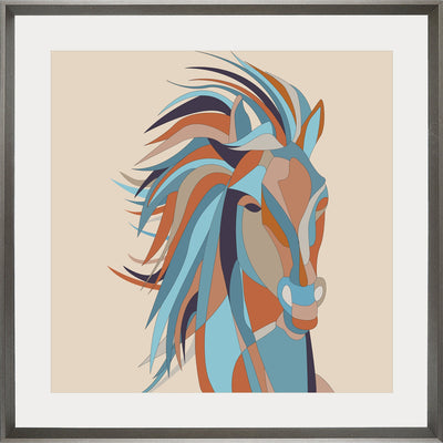 Abstract Wall Decor Framed print featuring a colorful horse looking ahead.